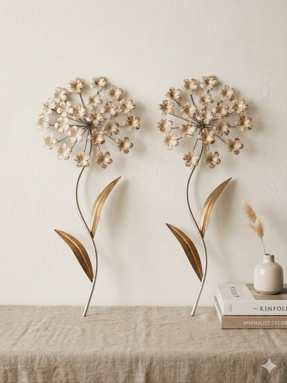 Hobby Lobby Gold and Cream Floral Metal Wall Art Pair